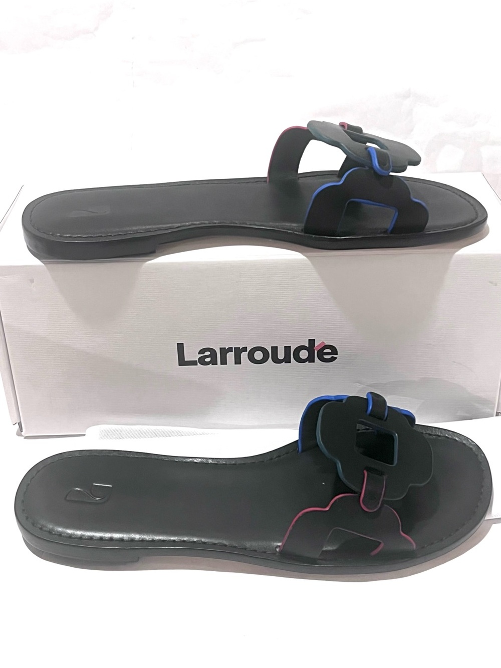 Larroude Margherita Leather Slide Sandal Black Size 10 - Picture 7 of 11